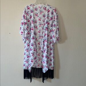 LuLaRoe Floral Kimono with Pink and Blue Accents Size Small